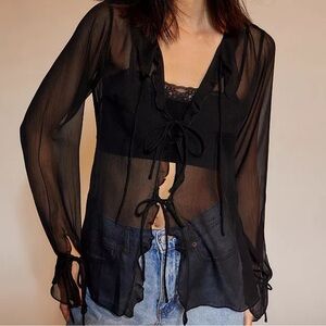 UO Misty Gauze Tie-Front Blouse